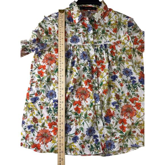 ZARA Basic Floral Long Sleeve Blouse Women’s Size XS White Multicolor Ruffle - Picture 5 of 5
